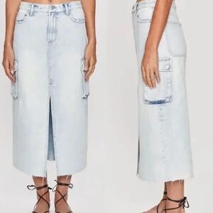 Pistola McKayla Denim Cargo High Rise Midi Split Front Skirt 26 Parasol